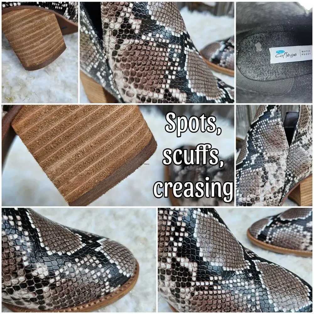 Snake Print Booties Aqua College Naomi Size 8 Waterproof Leather Brown